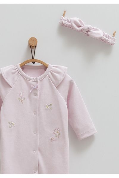 Caramell Baby Girl Jumpsuit with Bandana 100% Cotton Flower Detail (All Sizes with Pads)