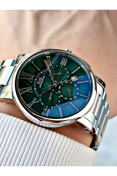 Romanson Functional Silver-Green Color Steel Cord Steel Case Men's Wrist Watch with 24 Months Warranty 1013.15Mr