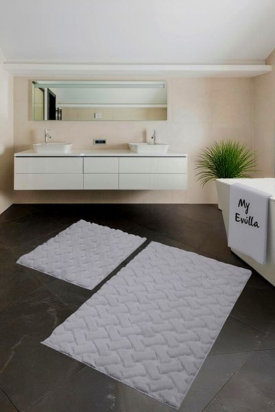Myevilla Patterned Rabbit Hair Soft 2-Piece Bath Mat – Non-Slip Base Toilet Seat Set Gray