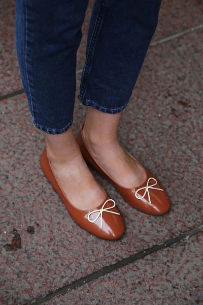 Letafia Alora Bow Detailed Patent Leather Ballerinas