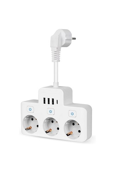 WELSMAR Extender Priza, Multifunctional, Welsmar, 7 in 1, 3 Porturi, 3xUSB, 1xUSB-C, 3 Comutatoare Independe