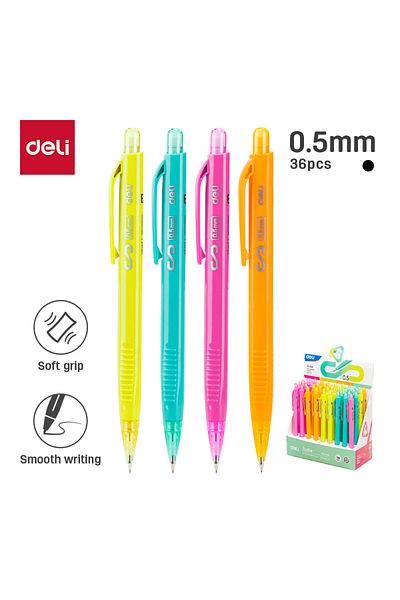 Deli EU60200 Plastic Mechanical Pencil 0.5mm Assorted 36pcs–ideal for school, notes & daily use