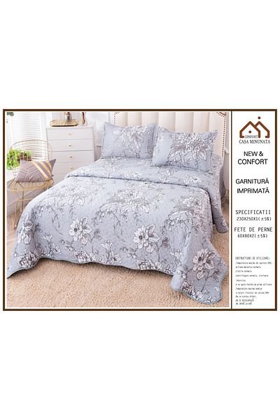 FIONNA.RO 3 Piece Velvet Duvet Cover - Blue Flowers