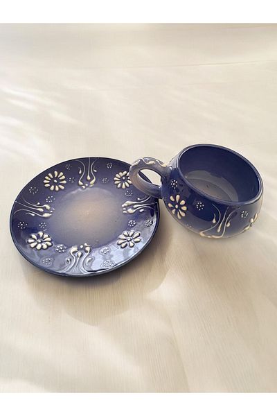 Artistic Quality Decorative Stylish Design Fully Handmade Navy Blue Coffee Cup for 1 Person