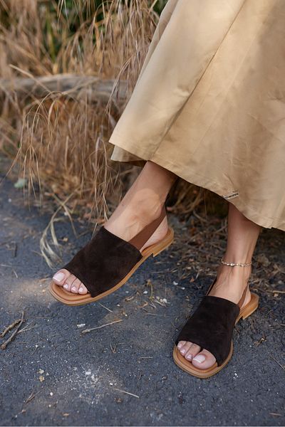 ANGELİNA JONES Raggi̇o Women's Brown Suet Rubber Detail Slippers