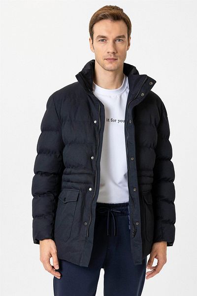 SÜVARİ Παλτό ποιότητας Navy Blue με μοτίβο Slim Fit