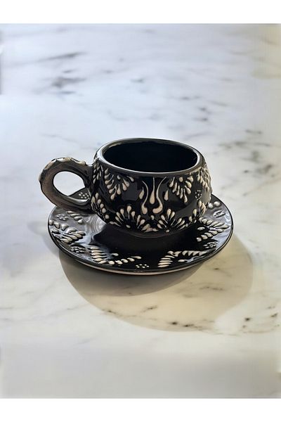 Artistic Quality Decorative Stylish Design Fully Handmade Black 1 Person Coffee Cup