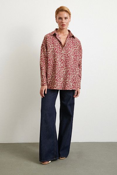 Never more Leopard pattern javanese shirt green