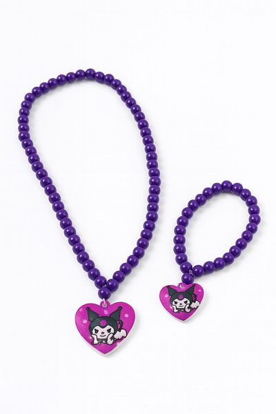 MakeWell Purple Beaded Kuromi Design Children's Necklace and Bracelet Set