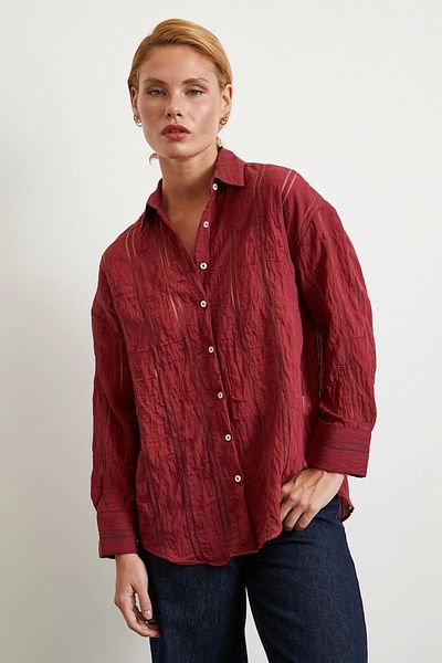 Never more Organza Striped Shirt Burgundy