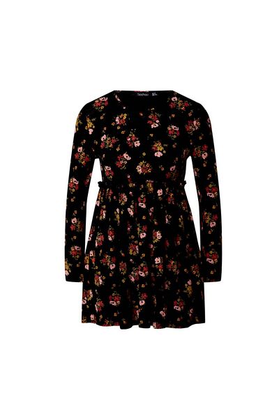 BOOHOO - Black Floral Print Dress - Petite