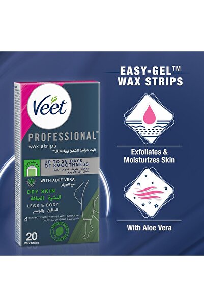 Veet Wax Strips for Hair Removal with Comfortable Grip for Dry Skin, 20 Strips