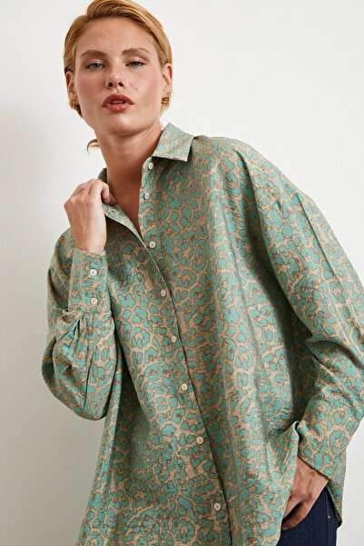 Never more Leopar Desen Javanez Gömlek Fuşya