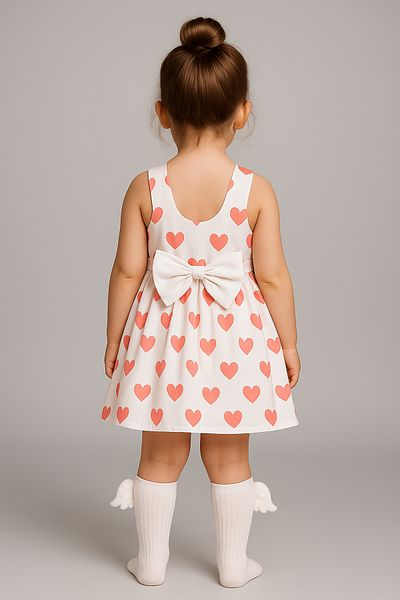 Soft kids Girl's Heart Printed Bow Summer Dress