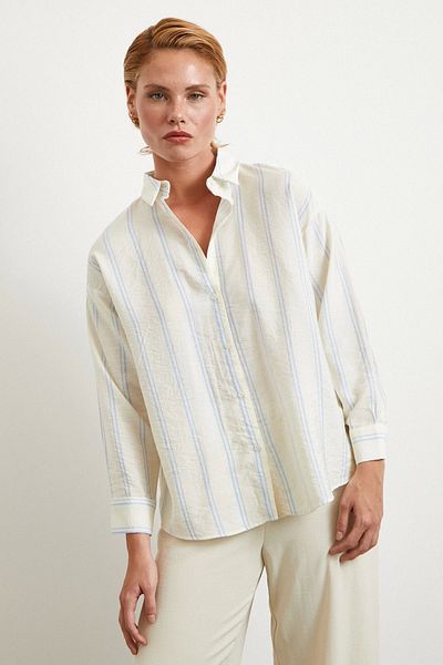 Never more Double Striped Modal Shirt Blue