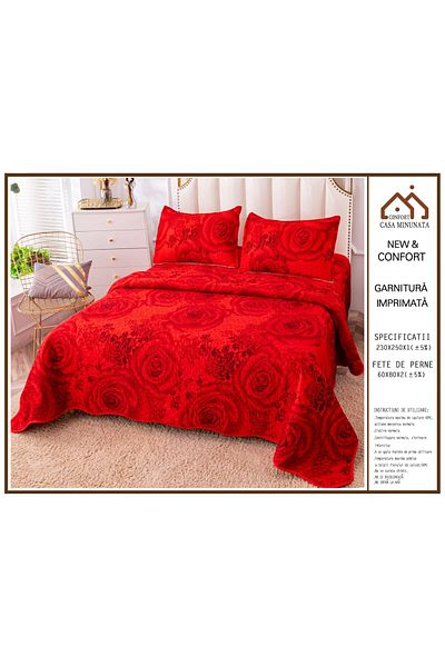 FIONNA.RO Velvet Duvet Cover 3 Pieces - Red Roses