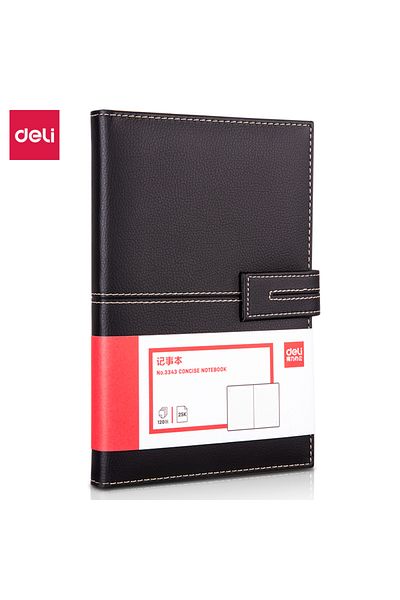 Deli 3343 Leather Cover Notebook 25K/120 Sheets – ideal for office, study, and daily notes