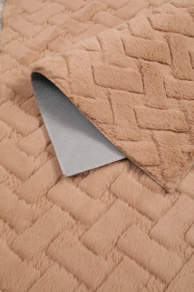 Myevilla Patterned Rabbit Hair Soft 2-Piece Bath Mat – Non-Slip Base Toilet Seat Set Camel