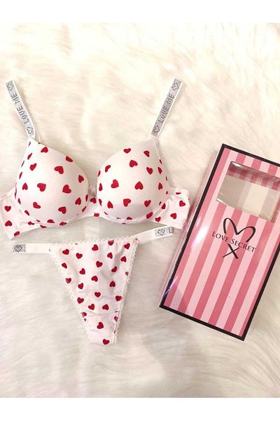 GMDPstore Heart Patterned Padded Bra Panty Set – All-Day Comfort with Cottony Texture (No Box)