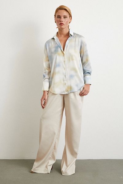 Never more Ebruli Pattern Satin Shirt Ice Blue