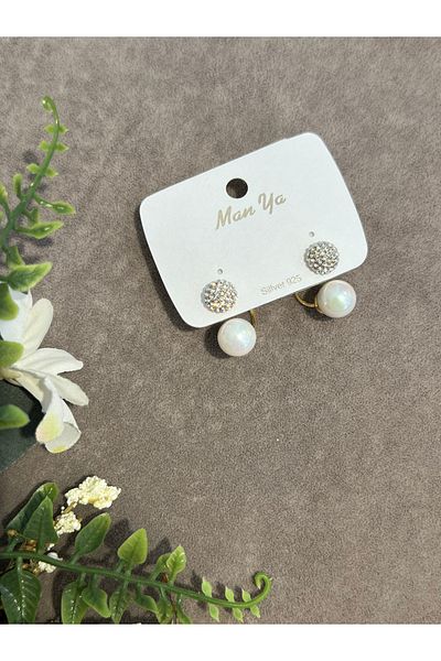 BEREN KILIÇ Gold Pearl Stone Steel Earrings