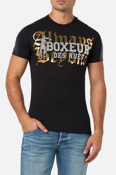 Boxeur Des Rues Μαύρο T-Shirt με λεπτομέρειες από συνθετικό δέρμα Μαύρο-Χρυσό
