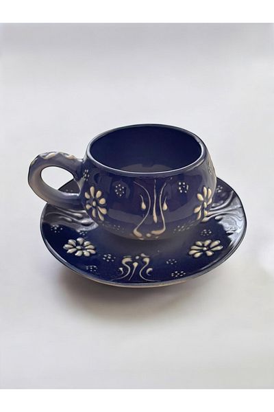 Artistic Quality Decorative Stylish Design Fully Handmade Navy Blue Coffee Cup for 1 Person