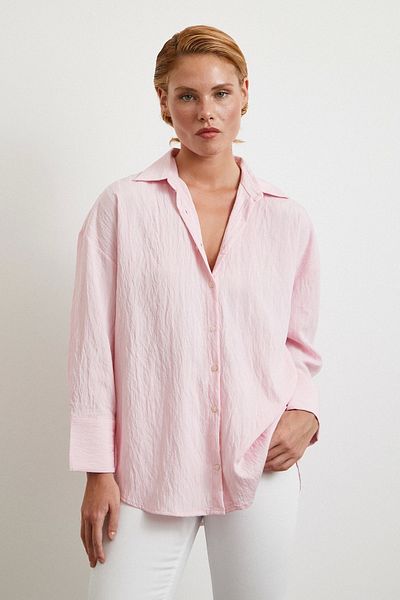 Never more Embossed Striped Oversize Shirt Pink