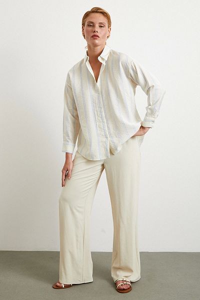 Never more Double Striped Modal Shirt Blue