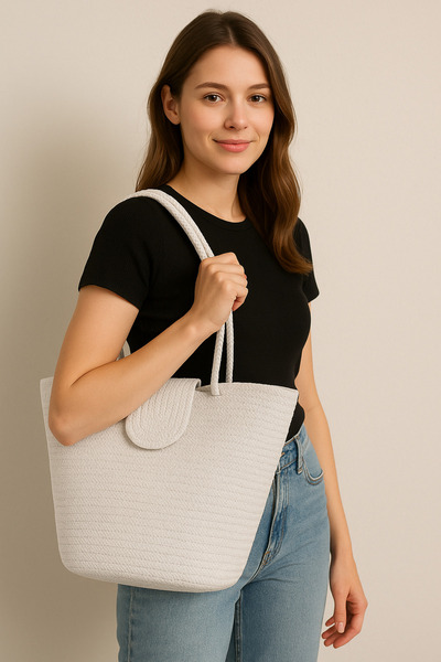 UPEKA حقيبة كتف يدويّة موسميّة للشاطئ من Jutip Natural Straw Look مقاس 27.Gnş...