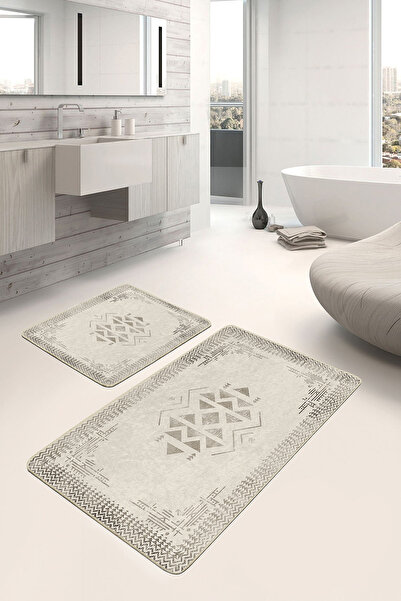Realhomes طقم سجادة حمام مكونة من قطعتين بتصميم تقليدي عتيق مع زخارف مؤطرة عل...