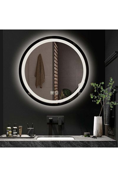 K Korman Oglindă de baie cu iluminare LED, rotundă 70x70 cm, anti-aburire, rezistentă la șocuri, funcție tactilă