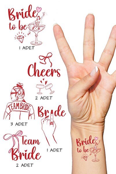 PEKSHOP Kırmızı Fiyonk Bekarlığa Veda Bride Dövme, Team Bride Dövme Paketi