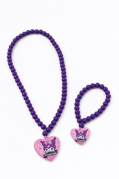 MakeWell Purple Beaded Kuromi Design Children's Necklace and Bracelet Set