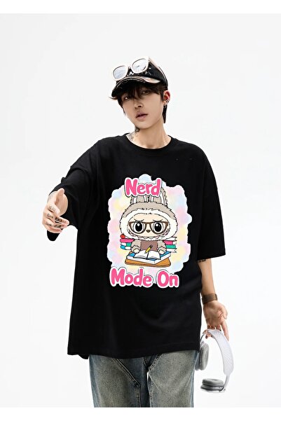Minga London Tricou oversize cu imprimeu Black Labubu Nerd More -Minga London