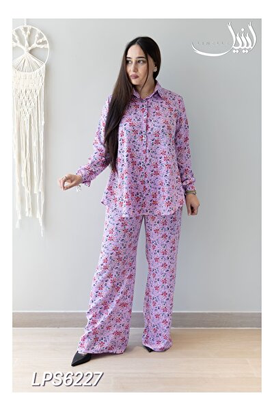LINELLE Co-ord Set - Purple pink Satin with Multicolor Floral Print.