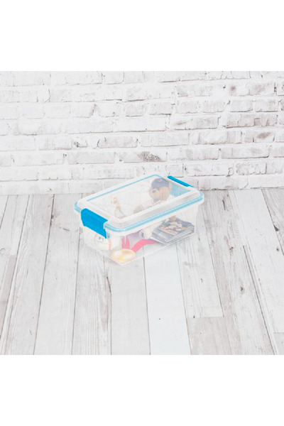 Sterilite Stackable Rectangular Space Saving Gasket Storage Box Clear and Blue 7.5qt