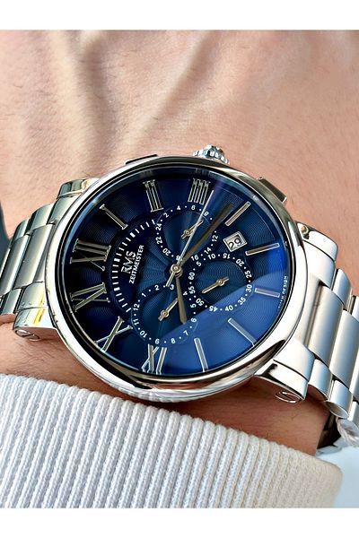 Romanson Functional Silver-Navy Color Steel Cord Steel Case Men's Wrist Watch with 24 Months Warranty 1013.09Mr