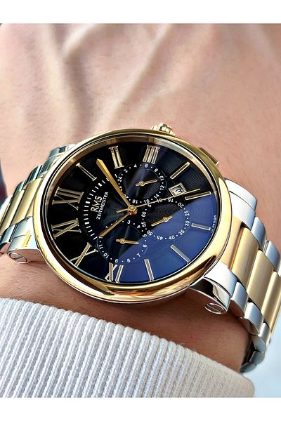 Romanson Functional Silver-Gold Color Steel Cord Steel Case Men's Wrist Watch with 24 Months Warranty 1013.13Mr
