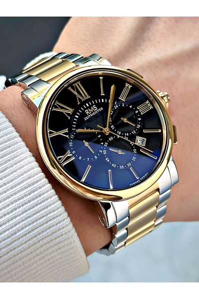Romanson Functional Silver-Gold Color Steel Cord Steel Case Men's Wrist Watch with 24 Months Warranty 1013.13Mr