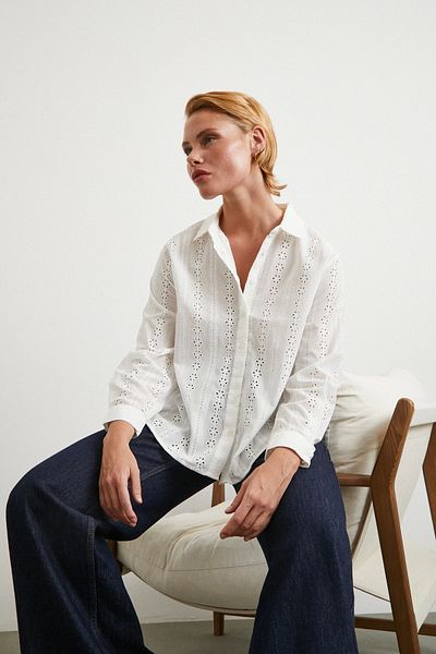Never more Scallop Embroidered Shirt White
