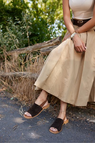 ANGELİNA JONES Raggi̇o Women's Brown Suet Rubber Detail Slippers