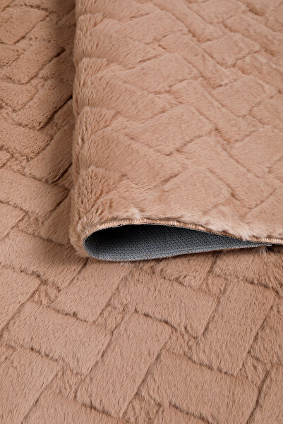 Myevilla Patterned Rabbit Hair Soft 2-Piece Bath Mat – Non-Slip Base Toilet Seat Set Camel