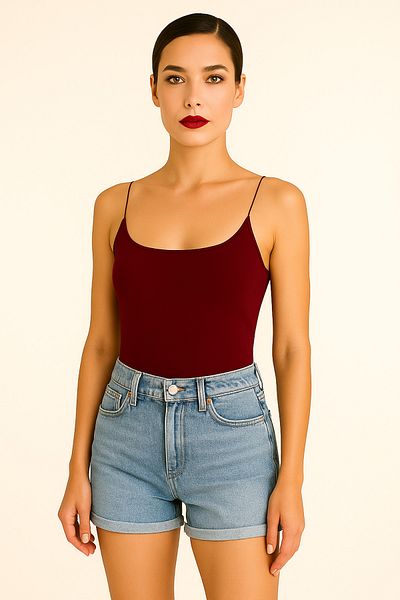 vesantia Women's Burgundy Viscose Lycra Inner Non-Showing Structure Double Layer Drawstring Long Undershirt