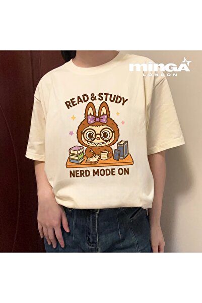 Minga London Bež Labubu Vredan Radnik Štampano Oversize kroj Majica - Minga L...