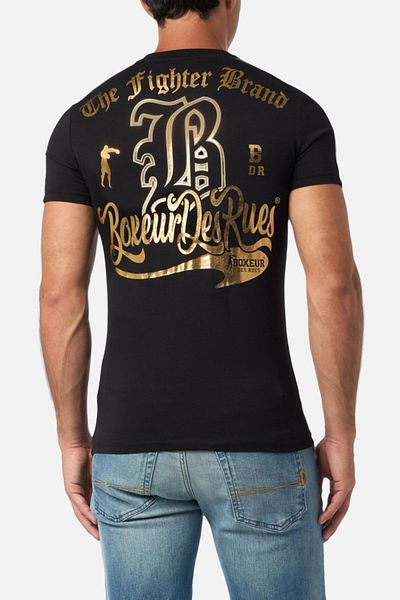 Boxeur Des Rues Μαύρο T-Shirt με λεπτομέρειες από συνθετικό δέρμα Μαύρο-Χρυσό