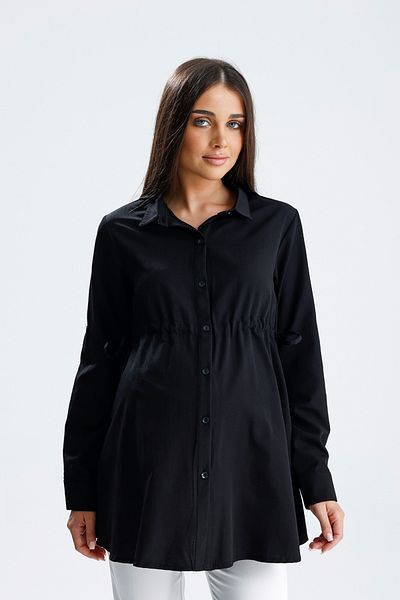 KATLİN MATERNİTY WEAR قميص للحوامل، قماش بوبلين قطني، مزين بالدانتيل على الجانبين وتفاصيل مطوية على الأكمام