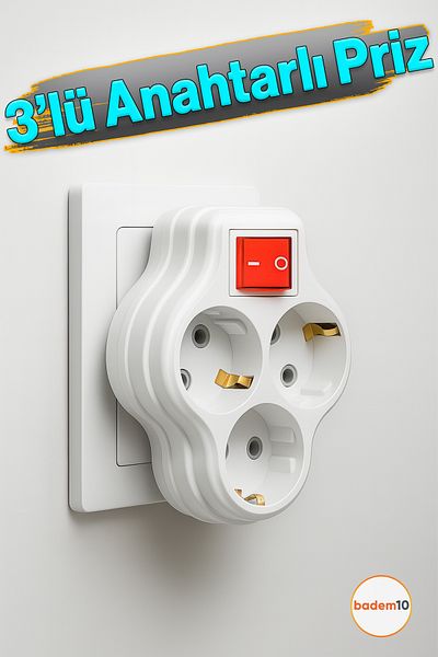 Badem10 3-Piece White Group Socket Goliath Button Plug Wireless On-Off Switched Grounded Multi-Duplicator