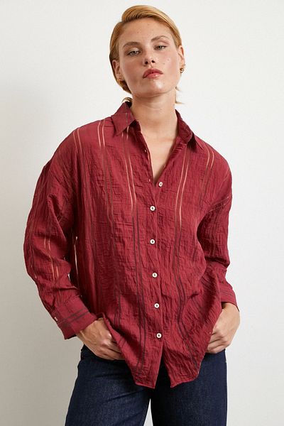 Never more Organza Striped Shirt Burgundy