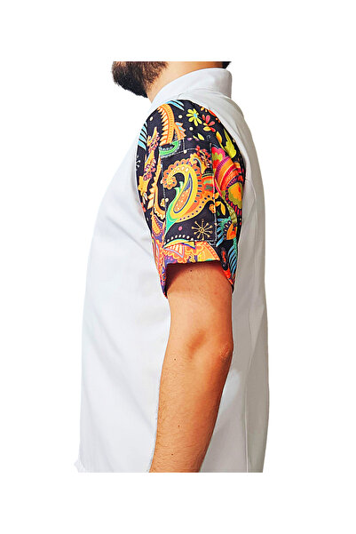 Ant Rotagrup Üniforma ve İş Elbiseleri Унисекс яке за готвач с тик-так закопчалка, къс ръкав, етнически мотив